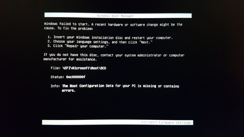Windows boot error