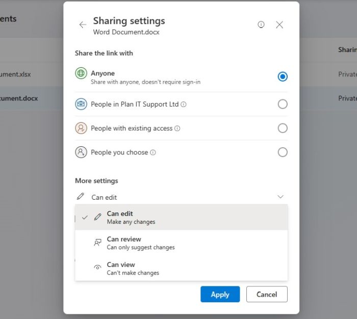 More OneDrive sharing settings