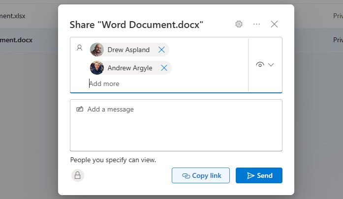 Sharing a file in OneDrive