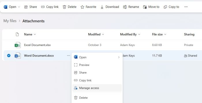 Revoking access to a file in OneDrive