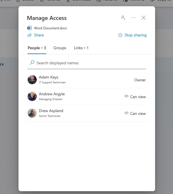 Managing access to a file in OneDrive