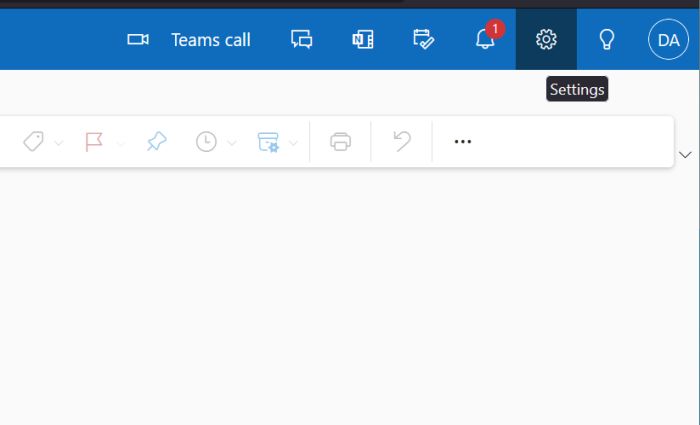 Settings cog Outlook browser