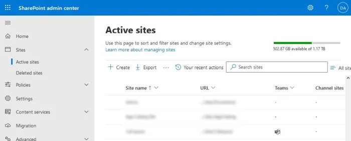 SharePoint active sites with storage allowance